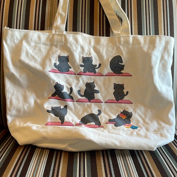 Super cute!! NWOT cat yoga cotton tote bag shoulder bag handbag - Picture 1 of 10